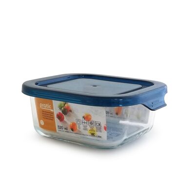 MULTIPURPOSE CONTAINER BOROSILICATE GLASS -20º+400º   SQUARE  520 ML - PRATIC ( FRIDGE, FREEZER, OVEN & MICROWAVE  )