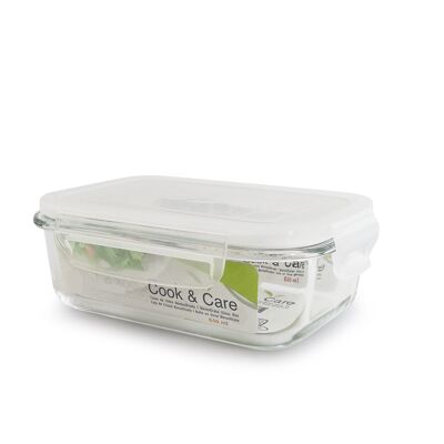 ENVASE HERMÉTICO MULTIUSOS CRISTAL BOROSILICATO -20º+400º RECTANGULAR 640 ML - COOK&CARE ( NEVERA, CONGELADOR, HORNO Y MICROONDAS )