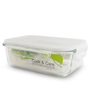 HERMETIC MULTIPURPOSE CONTAINER BOROSILICATE GLASS -20º+400º  RECTANGULAR 1050 ML - COOK&CARE ( FRIDGE, FREEZER, OVEN & MICROWAVE  )