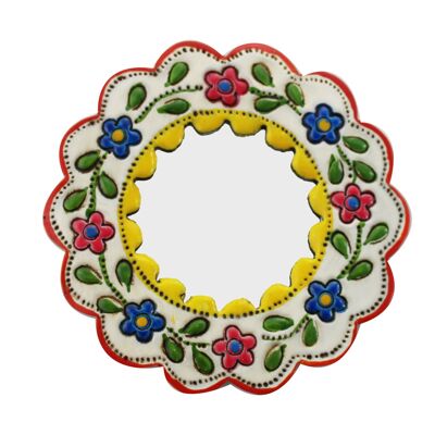 Decorative wall mirror small yellow and white - round