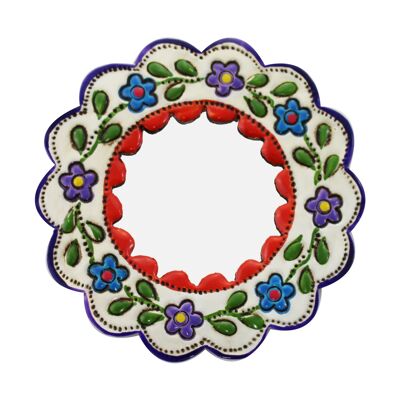 Decorative wall mirror small red and white - round