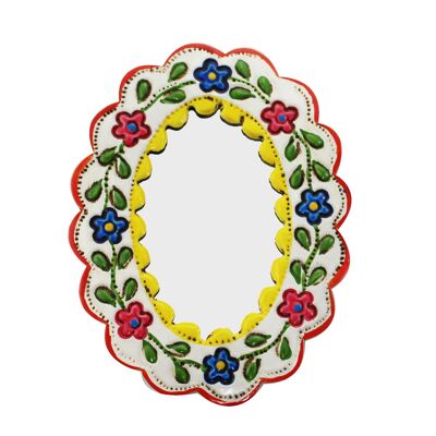 Decorative wall mirror small yellow and white - oval