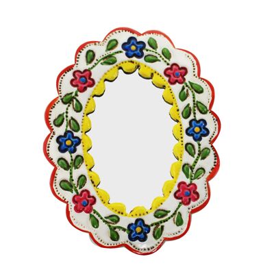 Miroir mural décoratif petit jaune et blanc - ovale