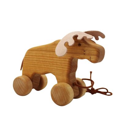 Pull-along animal Moose Matti made of solid wood