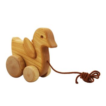 Poussin animal à tirer rose en bois 2