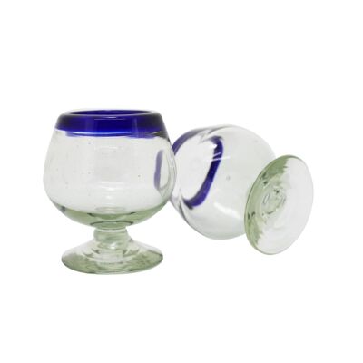 Juego de 2 copas de coñac, sopladas a boca, borde azul