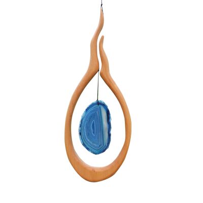 Wooden fire window decoration with blue agate stone