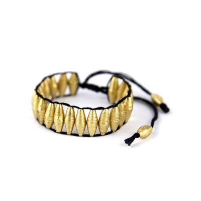 Bracciale estensibile realizzato con perline di carta dorata, bracciale