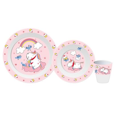 Children's tableware for girls, unicorn 3 pieces.