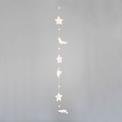 Window decoration shell garland stars white with feathers