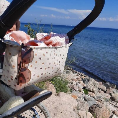 Kleine Kinderwagentasche als Buggy-Organizer im Leinenlook mit hübschen Punkten - Mit Schutzhülle