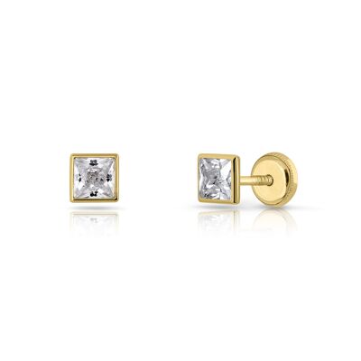 Boucles d'oreilles carrées en zircon cubique en or 9 carats.