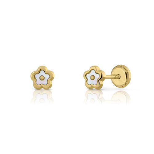 Pendientes Flor con Nácar Natural en Oro de 9k.