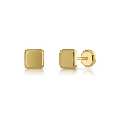 9k Gold Smooth Polished Square Earrings.