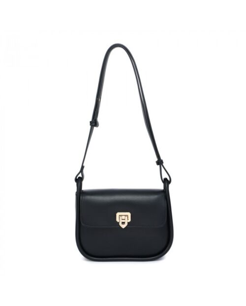 Quality New flap- over Shoulder bag vegan PU leather handbag with adjustable strap -OL2752P BLACK