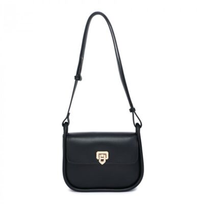 Quality New flap- over Shoulder bag vegan PU leather handbag with adjustable strap -OL2752P BLACK