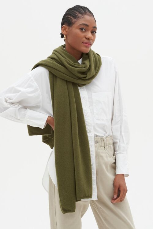 Cashmere Lofty Blanket Scarf in Khaki Green