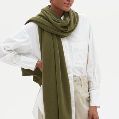 Cashmere Lofty Blanket Scarf in Khaki Green