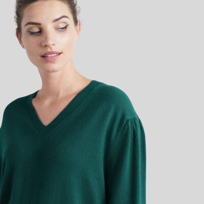 Cashmere V Neck Sweater in Dragonfly Teal