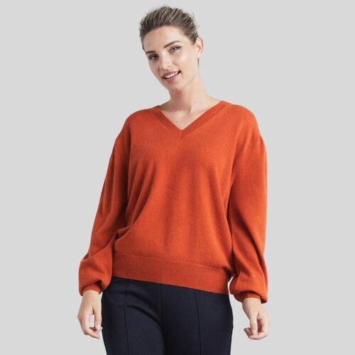Cashmere V Neck Sweater in Orange