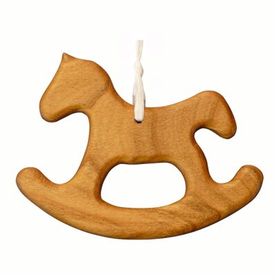 Etichetta regalo cavallo a dondolo in legno, albero di Natale