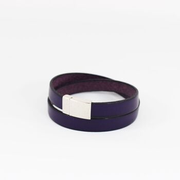 Bracelet cuir femme violet avec aimant argent 1