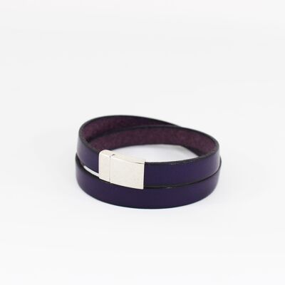 Leather bracelet for women purple with magnet silver