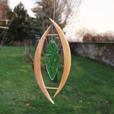 Window decoration made of wood Oliva with green glass stone