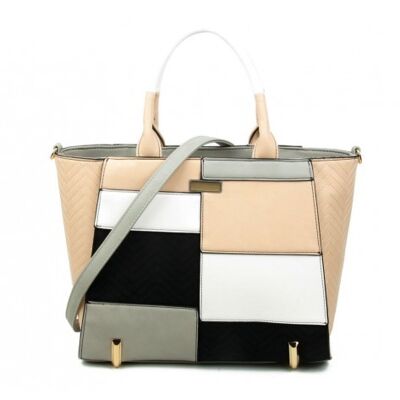Large Lady's Tote Shoulder Bag Fashion PU Leather Handbag with  Long Strap - LM170123 grey