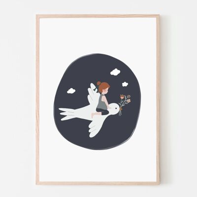 Poster A4 - Il bambino e la rondine blu navy