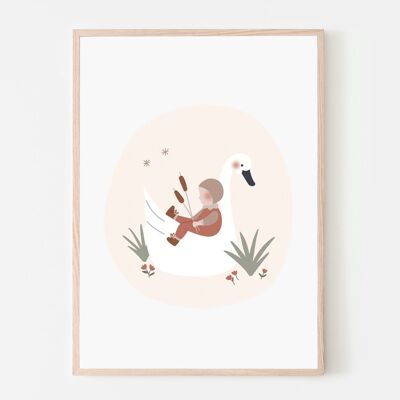 Poster A4 - Il bambino e il cigno rosa