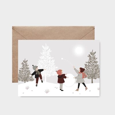 Postal - Pelea de bolas de nieve