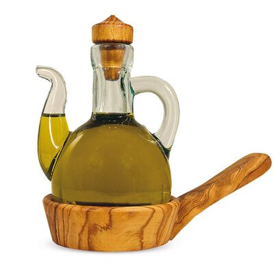 Lata de aceite con posavasos de madera