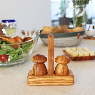 Salt and pepper shaker made of wood - mushroom shape