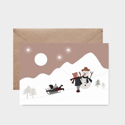 Postkarte - Spielen im Schnee