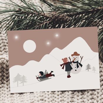 Carte postale - Jouer dans la neige 2
