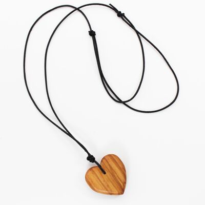 Heart necklace, wooden chain with leather cord