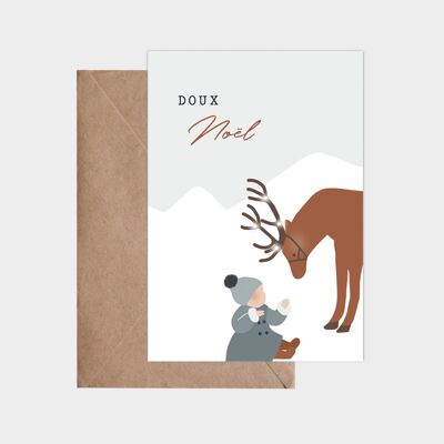 Postcard - The child and the reindeer