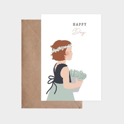 Cartolina - Bambina con un vaso di fiori