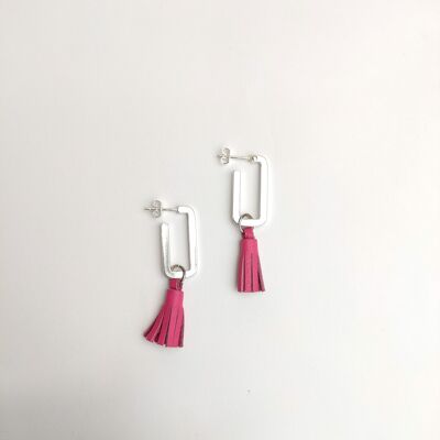 BETHANIE oval silver plated earrings with pompom