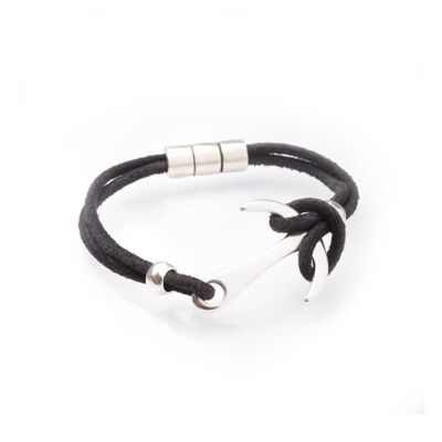 Men's leather cord and marine anchor bracelet