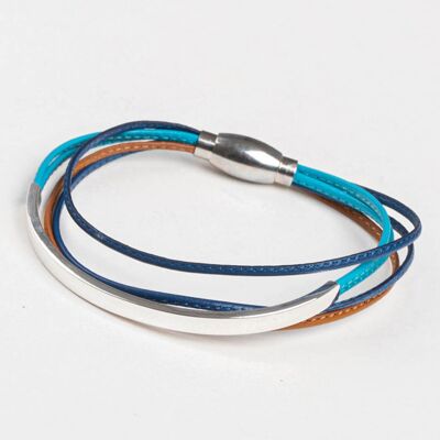 Multi-link leather bracelet with MARIA silver plate