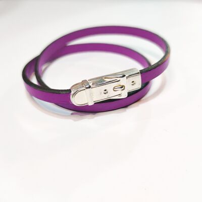 Leather double wrap bracelet with ADELIE belt clasp