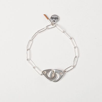 Rectangular mesh bracelet and silver plated handcuffs AGATHE