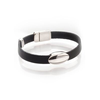 Men: Single wrap leather bracelet with rugby ball pattern loop