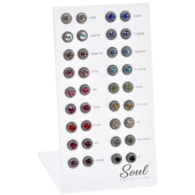 Présentoir clous d'oreilles "Lea" (18 paires) avec Premium Crystal de Soul Collection