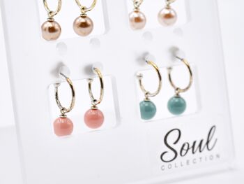 Boucles d'oreilles créoles "Pia" avec perles de 8 mm, plaquées argent avec cristal Premium de Soul Collection 3
