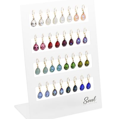 Présentoir boucles d'oreilles "Drops" plaqué or (16 paires) avec Premium Crystal de Soul Collection