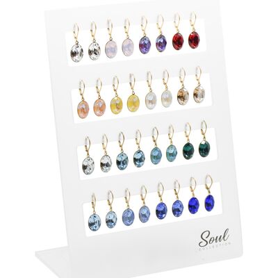 Présentoir boucles d'oreilles "Lina" plaqué or (16 paires) avec Cristal Premium de Soul Collection
