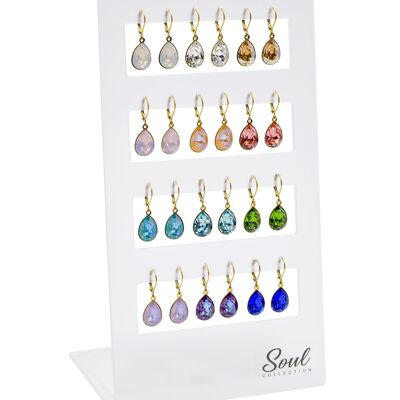 Présentoir boucles d'oreilles "Drops basic-golded" (12 paires) avec Premium Crystal de Soul Collection